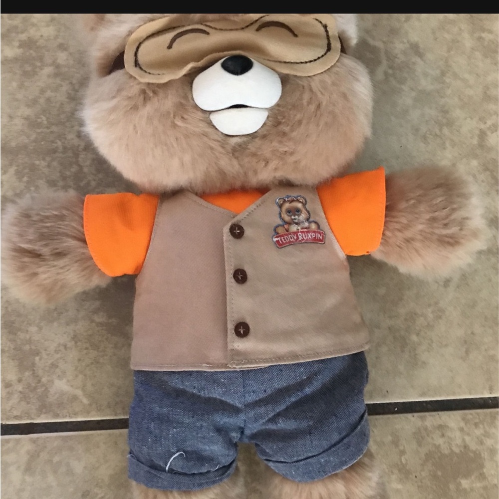 Teddy Bear with Orange Shirt and Denim Shorts
